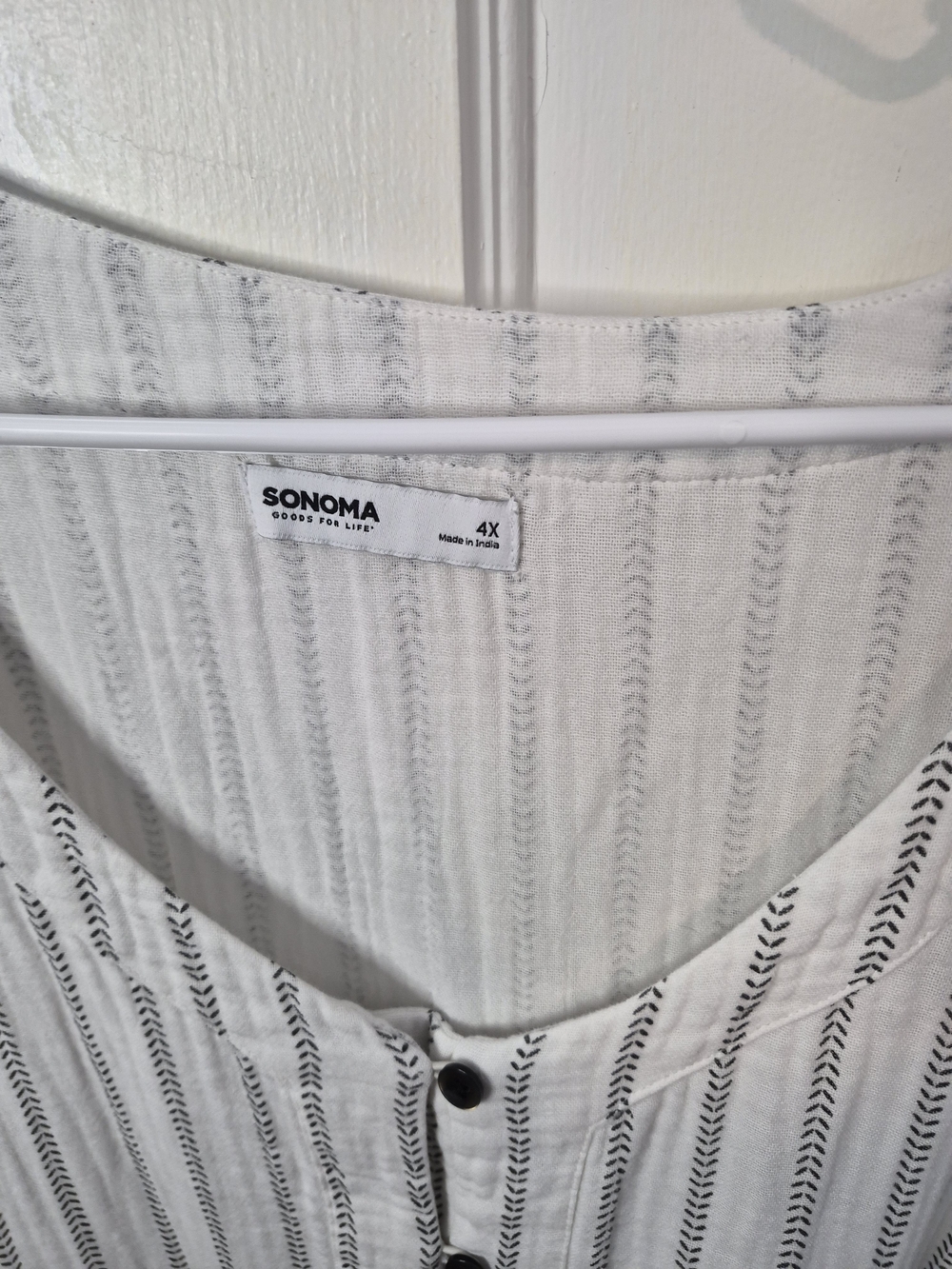 SONOMA White Striped Button-Front Tiered Women's Dress - Picture 4 of 7